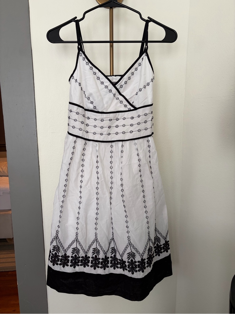 Ann Taylor White Sundress with Black Embroidery